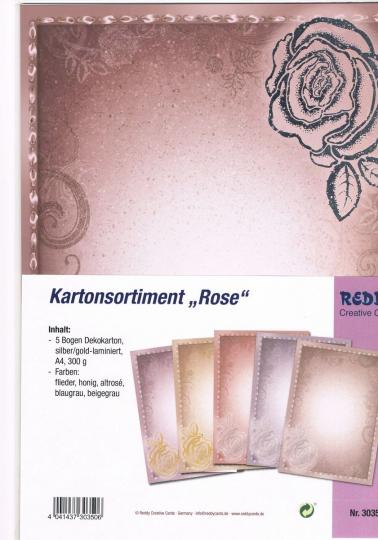 Reddycards Kartonsortiment - Rose - Silber/Golddruck 5tlg A4 300g 