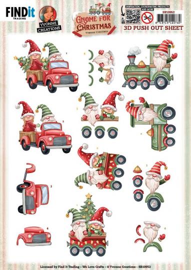 3D-Stanzbogen - Yvonne Creations - Gnome for Christmas - Gnome Transport 
