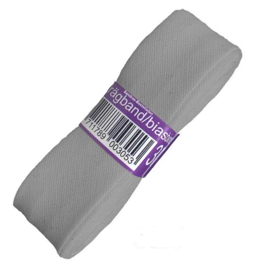 Schrägband / Einfassband Baumwolle Uni gefalzt 3m x 20mm 006-Hellgrau 006-Hellgrau