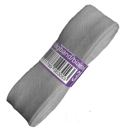 Schrägband / Einfassband Baumwolle Uni gefalzt 3m x 20mm 007-Helles Grau 007-Helles Grau