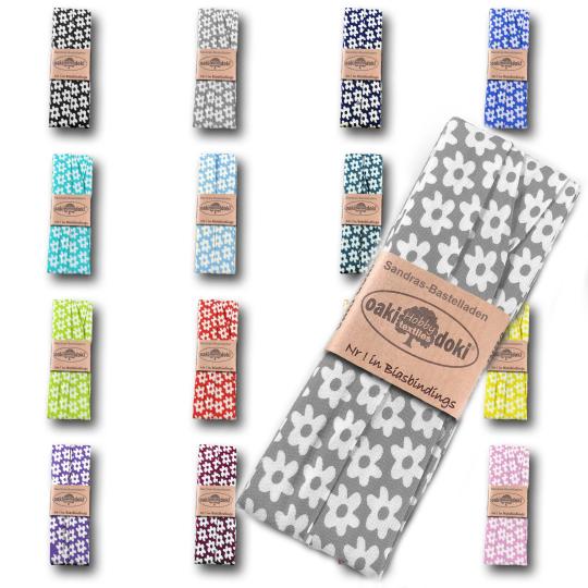 Schrägband / Einfassband Baumwolle gefalzt 3m x 20mm - Blumen Muster 