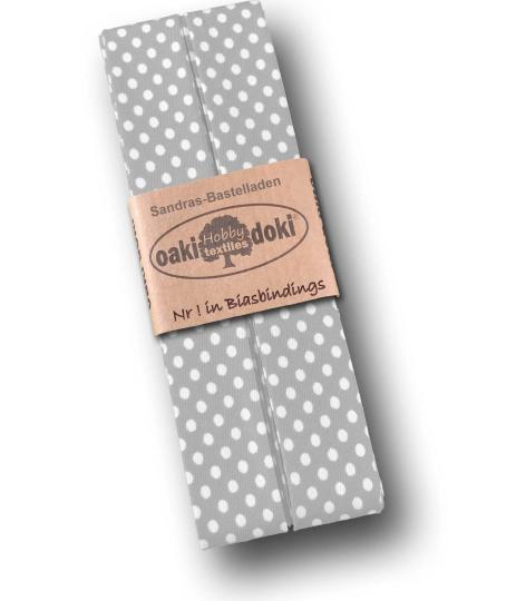 Schrägband / Einfassband Baumwolle gefalzt 3m x 20mm - Punkte Muster 1021-Hellgrau-Weiß 1021-Hellgrau-Weiß