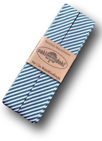 Schrägband / Einfassband Baumwolle gefalzt 3m x 20mm - Streifen Muster 6007-Petrol-Weiß 6007-Petrol-Weiß