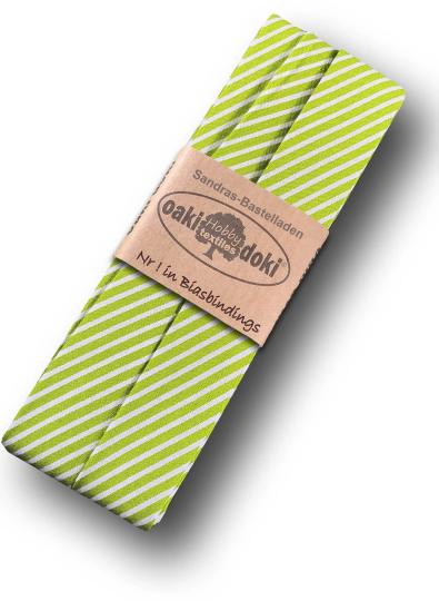 Schrägband / Einfassband Baumwolle gefalzt 3m x 20mm - Streifen Muster 6009-Hellgrün-Weiß 6009-Hellgrün-Weiß