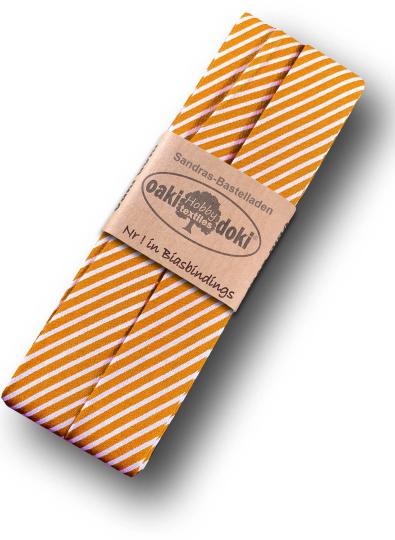 Schrägband / Einfassband Baumwolle gefalzt 3m x 20mm - Streifen Muster 6011-Orange-Weiß 6011-Orange-Weiß