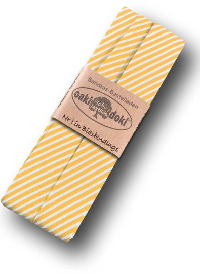 Schrägband / Einfassband Baumwolle gefalzt 3m x 20mm - Streifen Muster 6012-Gelb-Weiß 6012-Gelb-Weiß