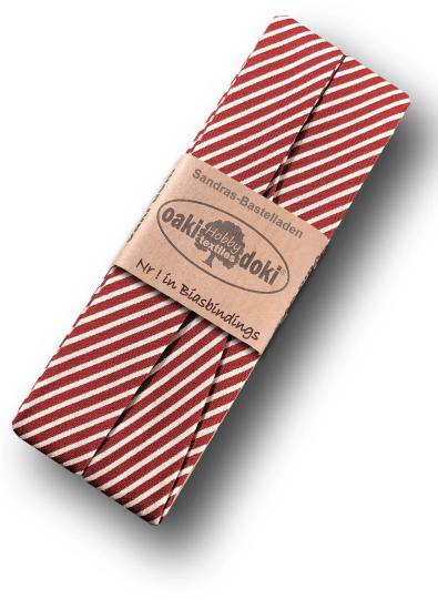 Schrägband / Einfassband Baumwolle gefalzt 3m x 20mm - Streifen Muster 6014-Dunkelrot-Weiß 6014-Dunkelrot-Weiß