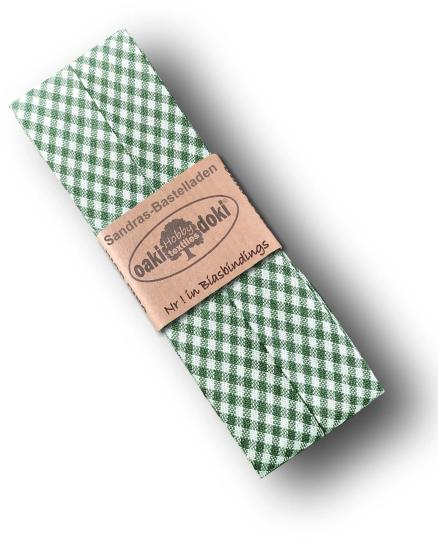 Schrägband / Einfassband Baumwolle gefalzt 3m x 20mm - Vichy / Karo Muster 5007-Grün-Weiß 5007-Grün-Weiß