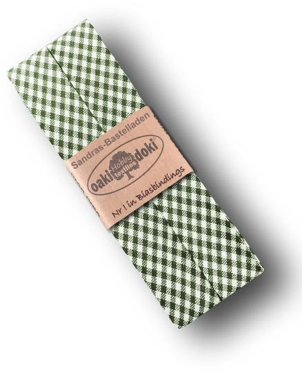 Schrägband / Einfassband Baumwolle gefalzt 3m x 20mm - Vichy / Karo Muster 5008-Dunkelgrün-Weiß 5008-Dunkelgrün-Weiß