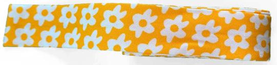 Schrägband / Einfassband Baumwolle mit Muster gefalzt 2m x 20mm 1904-Blüte Sonnengelb-Weiß 1904-Blüte Sonnengelb-Weiß