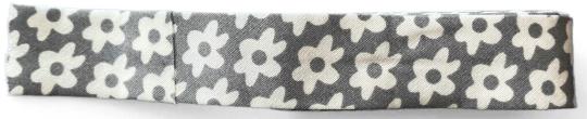 Schrägband / Einfassband Baumwolle mit Muster gefalzt 2m x 20mm 1907-Blüte Grau-Weiß 1907-Blüte Grau-Weiß