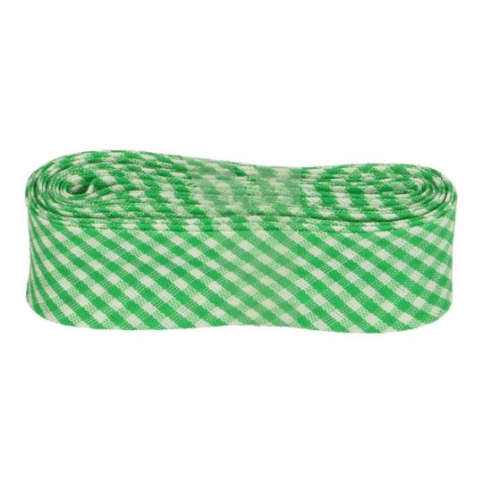 Schrägband / Einfassband mit Muster gefalzt 3m x 20mm 011- Kariert Grün-Weiß 011- Kariert Grün-Weiß