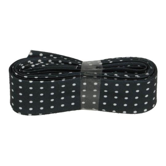 Schrägband / Einfassband mit Muster gefalzt 3m x 20mm 011- Pünktchen Schwarz 011- Pünktchen Schwarz