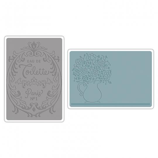 Sizzix Textured Impressions Embossing Folders 2tlg - Flowers&Perfume Label Set by Jen LP 