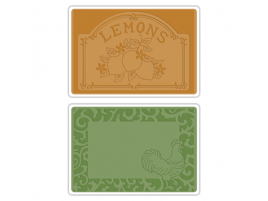 Sizzix Textured Impressions Embossing Folders 2tlg - Rooster Frame & Lemon Label Set 