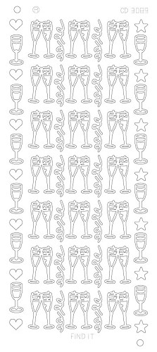 Spiegel-Stickerbogen Champagner Gläser 100 x 230mm Gold Gold