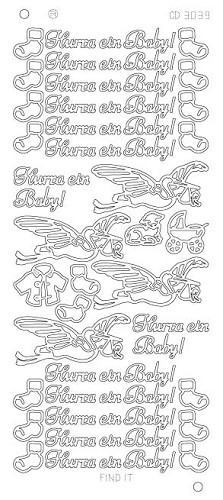 Spiegel-Stickerbogen Hurra ein Baby Platinum 100 x 230mm Gold Gold
