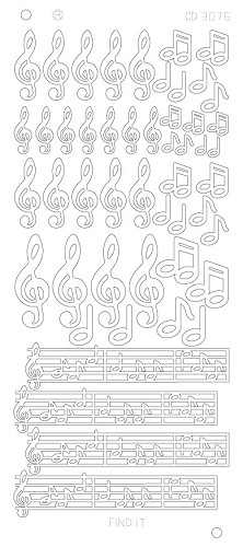 Spiegel-Stickerbogen Musik Noten Platinum 100 x 230mm Silber Silber
