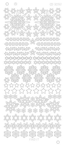 Spiegel-Stickerbogen Verschiedene Sterne Schneeflocke Platinum 100 x 230mm Silber Silber