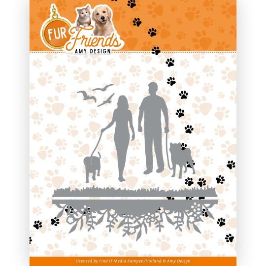 Stanzschablone - Amy Design - Fur Friends - Spazieren gehen mit dem Hund 