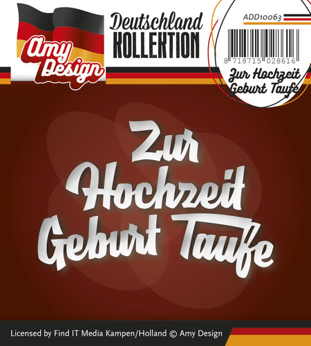 Stanzschablone - Amy Design -Text Deutsch- Zur Hochzeit Geburt Taufe 