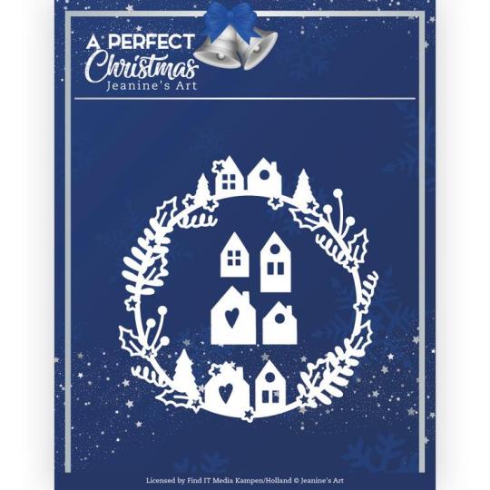 Stanzschablone - Jeanines Art - A Perfect Christmas - Weihnachtshaus-Kranz 