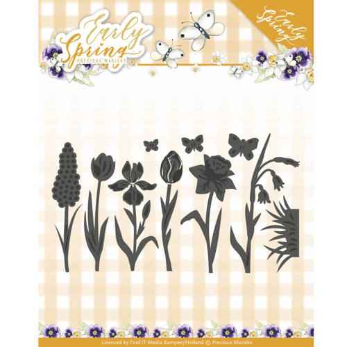 Stanzschablone - Precious Marieke - Early Spring - Frühlingsblumen & Schmetterling 