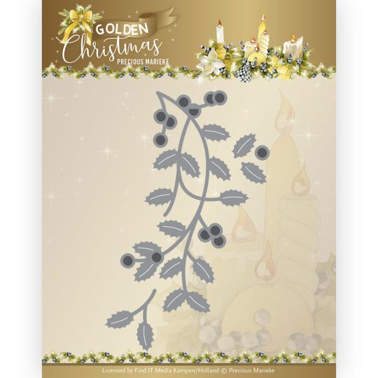 Stanzschablone - Precious Marieke - Golden Christmas - Stechpalmenzweig 