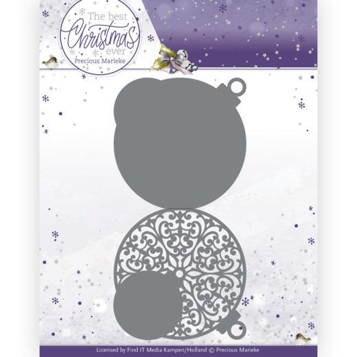 Stanzschablone - Precious Marieke - The Best Christmas Ever - Weihnachtskugel Karte 
