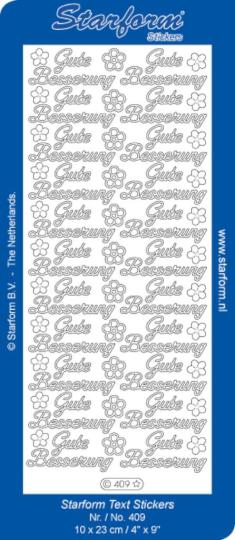Stickerbogen Text DE: Gute Besserung 100x230mm Silber Silber