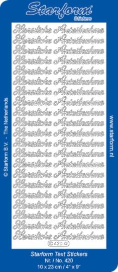 Stickerbogen Text DE: Herzliche Anteilnahme 100x230mm Gold Gold