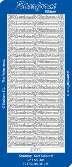 Stickerbogen Text DE: Herzlichen Glückwunsch 3 100x230mm Silber Silber