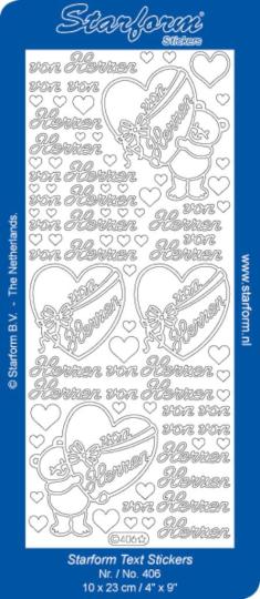 Stickerbogen Text DE: Von Herzen 100x230mm Silber Silber