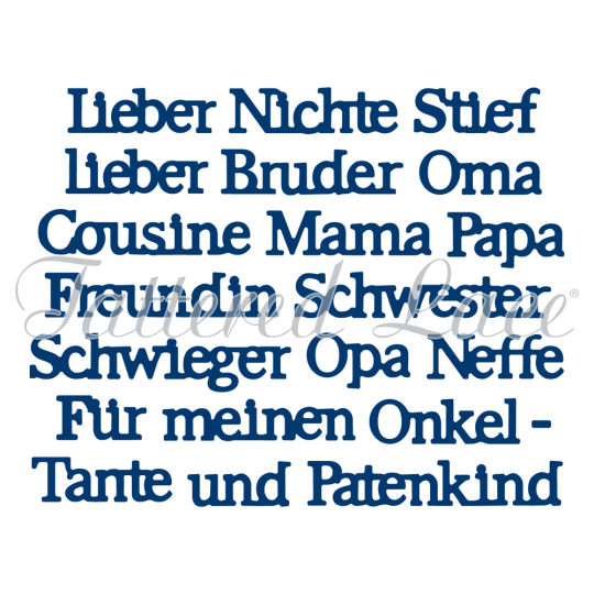 Tattered Lace Stanzschablone Text Deutsch: Familie / Glückwunsch 20tlg 
