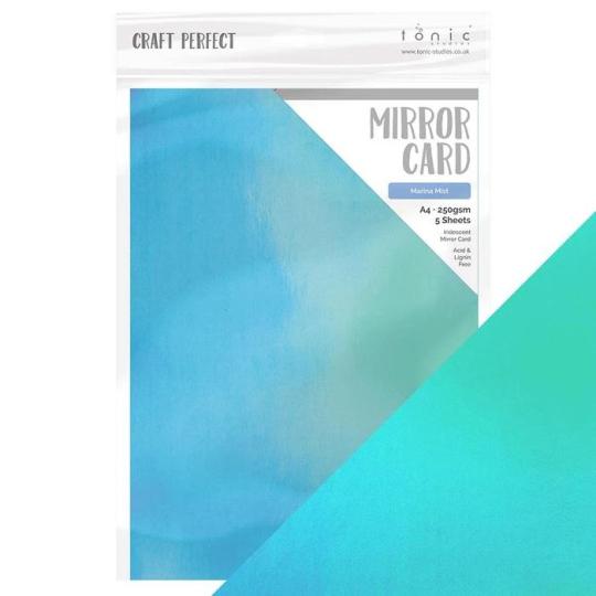 Tonic Studios Irisierender-Spiegelkarton DIN A4  250g/m²  - 5 Bögen Marina mist Blau Marina mist Blau