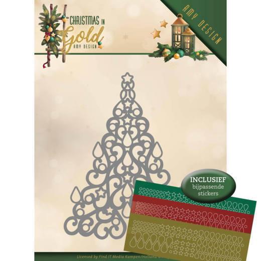 Stanzschablone - Amy Design - Christmas in Gold - Weihnachtsbaum inkl. 3 Sticker Bögen 