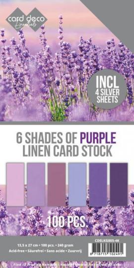 Findit Carddeco 100 Blatt Leinen-Kartenkarton 13,5 x 27cm 240g - Violettetöne incl. 4 Blatt in Silber 
