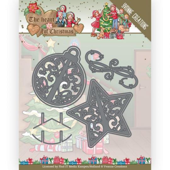 Stanzschablone - Yvonne Creations - The Heart of Christmas - Funkelnde Kugel & Stern 