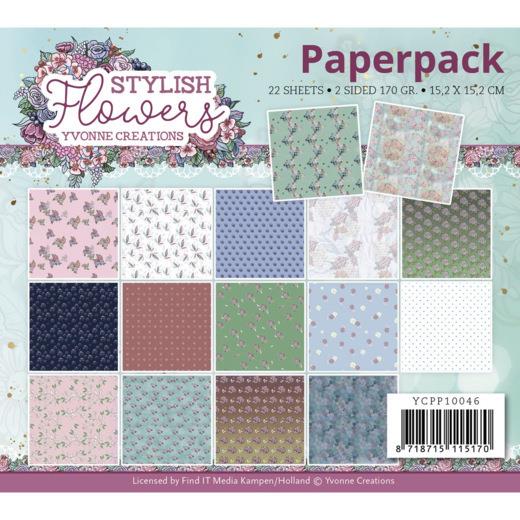 Paperpack - 15,2 x 15,2cm - Yvonne Creations - Stylisch Flowers – 170gr - 