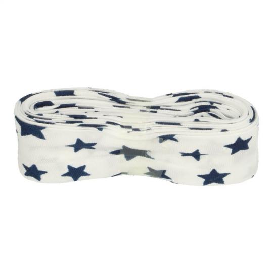 Schrägband / Einfassband mit Muster gefalzt 3m x 20mm 002- Stern Marineblau-Weiß