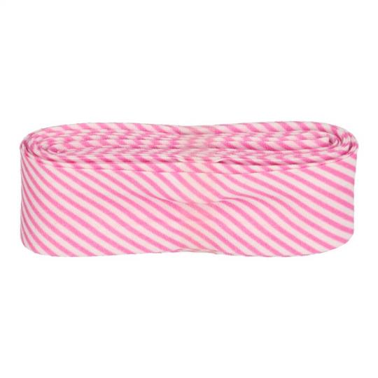 Schrägband / Einfassband mit Muster gefalzt 3m x 20mm 011- Streifen Rosa-Weiß