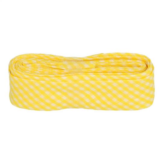 Schrägband / Einfassband mit Muster gefalzt 3m x 20mm 012- Kariert Gelb-Weiß
