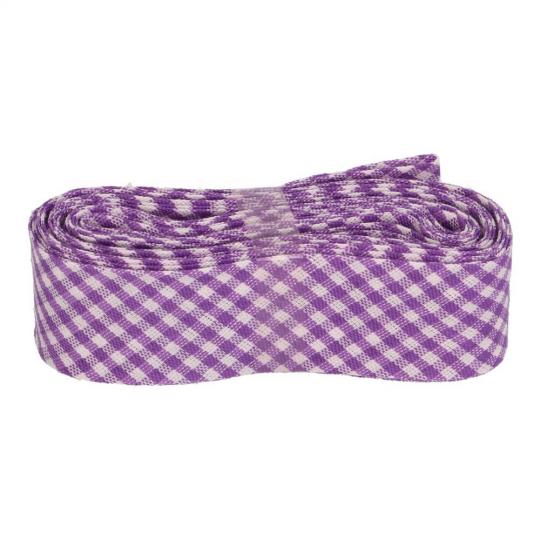 Schrägband / Einfassband mit Muster gefalzt 3m x 20mm 015- Kariert Violett-Weiß