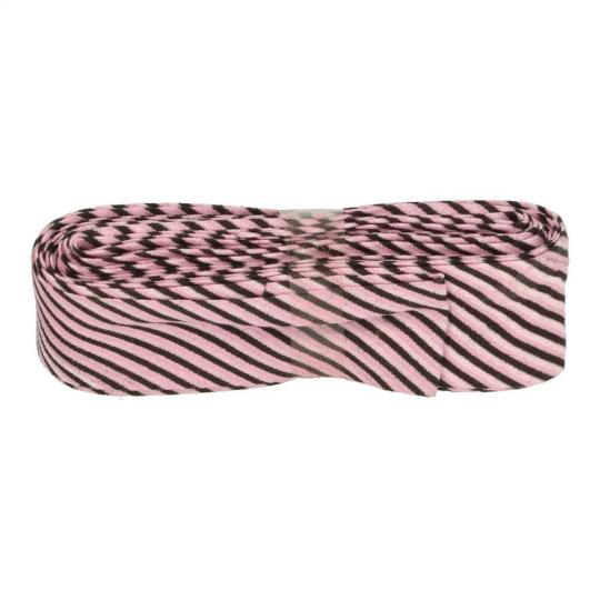 Schrägband / Einfassband mit Muster gefalzt 3m x 20mm 001- Streifen Rosa-Schwarz-Beige