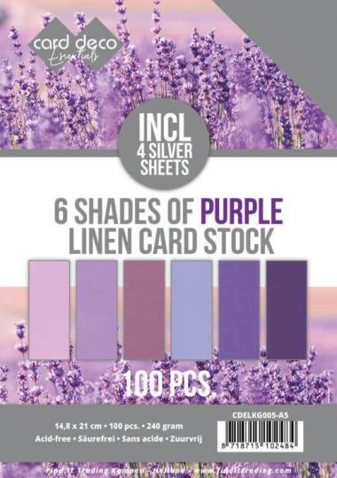 Findit Carddeco 100 Blatt Leinen-Kartenkarton DIN A5 240g - Violettetöne incl. 4 Blatt in Silber 