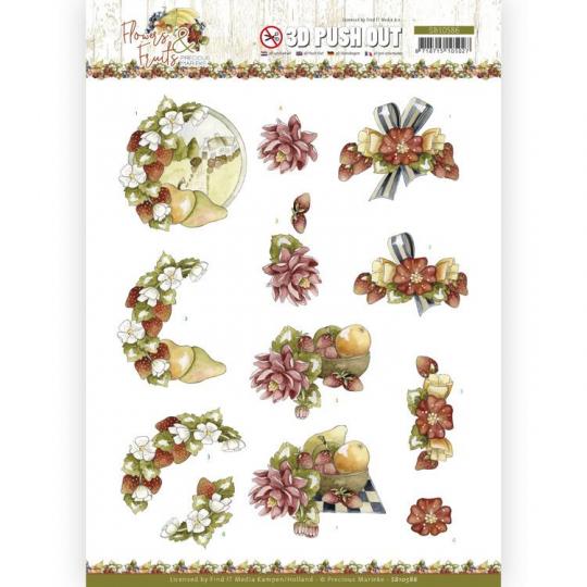 3D-Stanzbogen - Precious Marieke - Flowers and Fruits - Blumen & Erdbeeren 