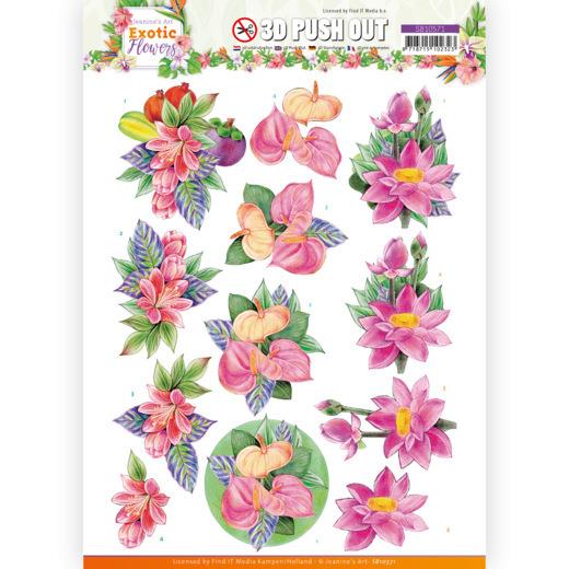 3D-Stanzbogen - Jeaninnes Art - Exotic Flowers - Pinke Blumen 