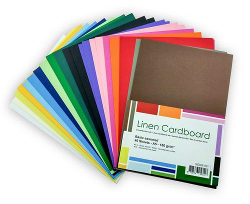 Leinen-Karton-Set 40Bg - Grundfarben Sortiert A5 - 180gr 