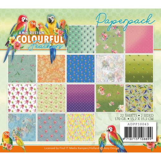 Amy Design Paperpack Papier Set Colourful Feathers 22 tlg. 15,2x15,2cm 