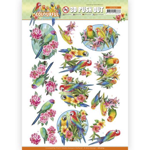 3D-Stanzbogen - Amy Design - Colourful Feathers - Papagei 